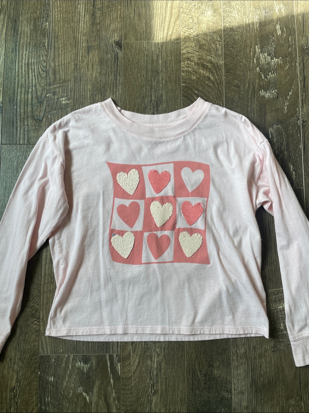 GAP Pink Long-Sleeve‎ Tee with Sequin heart grid Size XL
